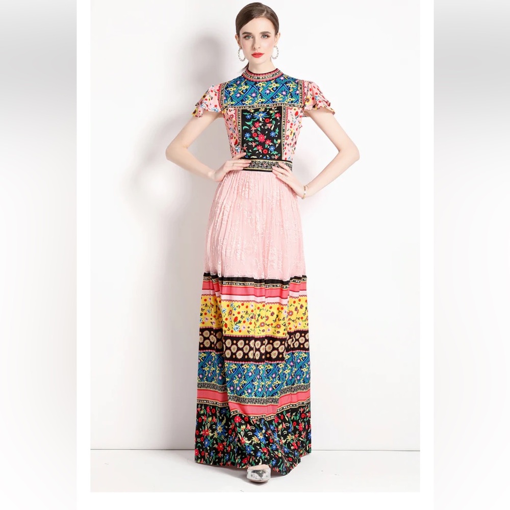 Vicky and Lucas Boho Printed Lace Dress. Size XS